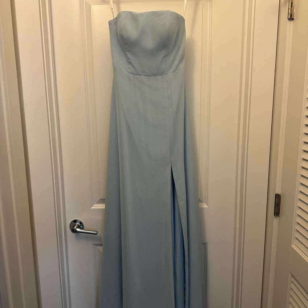 Azazie Strapless Light Blue Gown